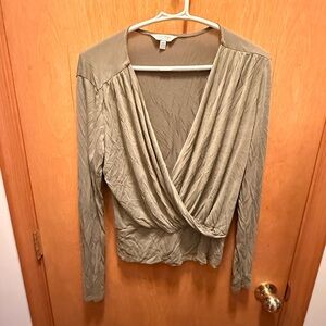 Lucky Brand Olive Wrap-Style Long Sleeve Blouse